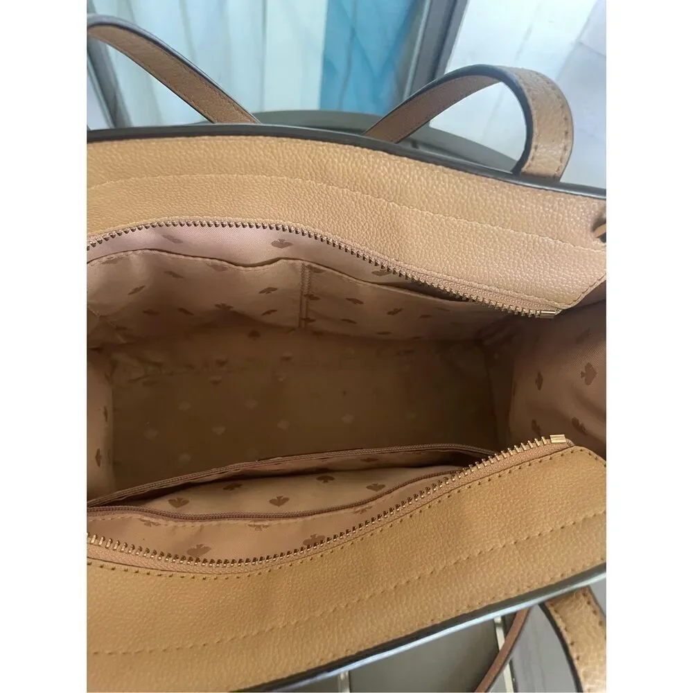 Kate Spade Pebbled Leather Rowe Medium Top Zip Satchel Warm Beige